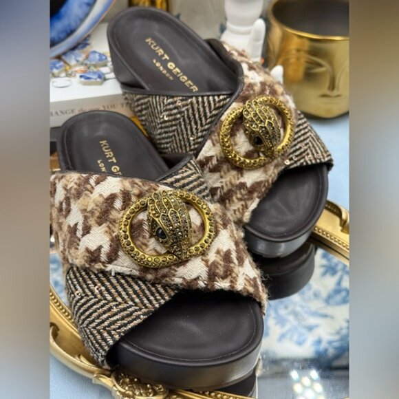 🆕 KURT GEIGER LONDON 🧿 NWOB Chelsea Drench Cross Strap Sandal, Brown Sz US 7 - Picture 7 of 16